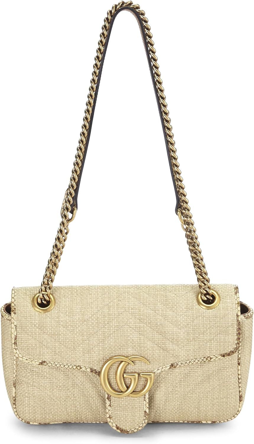 Amazon.com: Gucci, Pre-Loved Beige Raffia GG Marmont Shoulder Bag Small, Beige : Luxury Stores | Amazon (US)