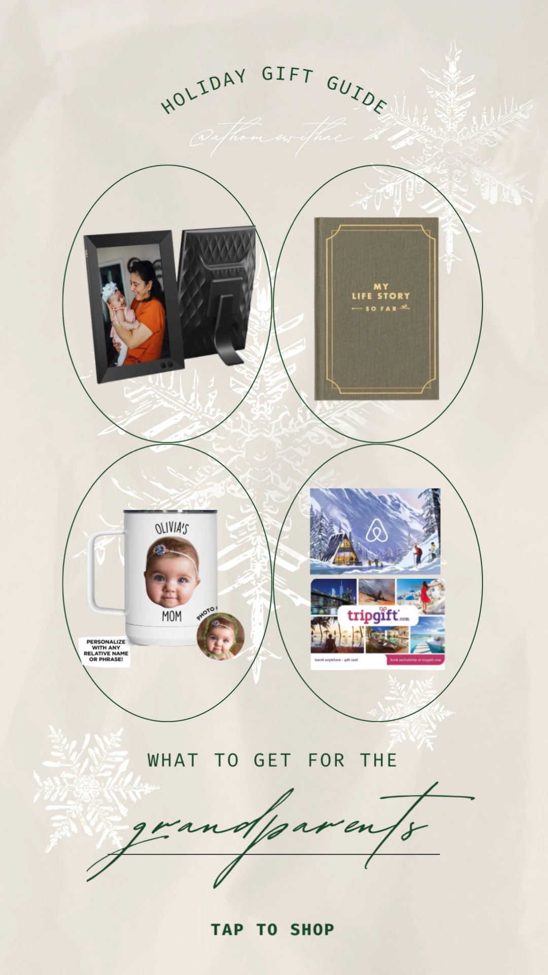 Gift guide for the grandparents, affordable photo frame, personalized mug, travel gift cards, my life journey 

#LTKHoliday #LTKSeasonal #LTKGiftGuide