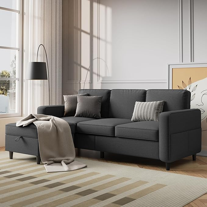 Sectional Sofa Couches for Living Room - 78'' Dark Grey 3 Seat L-Shaped Couch with Storage Ottoma... | Amazon (US)