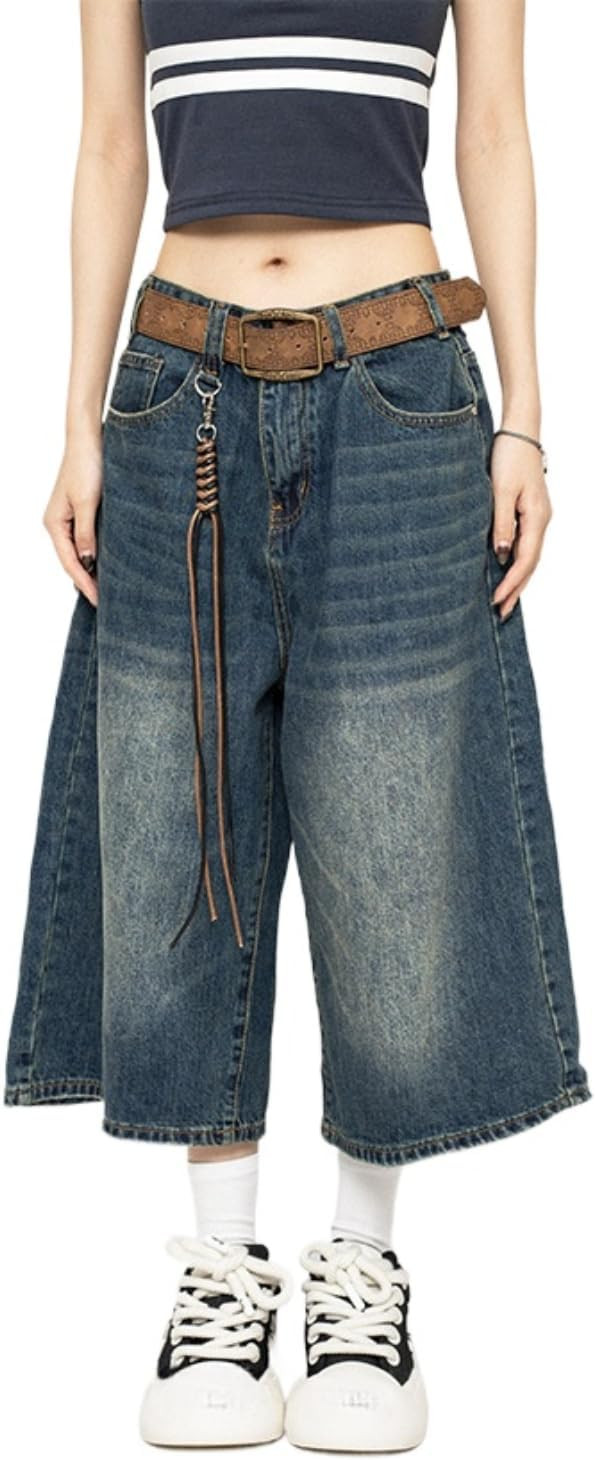 POHADON Women Y2k Baggy Jorts Vintage Wide Leg Long Jean Shorts Loose Fit Capri Denim Shorts Tren... | Amazon (US)