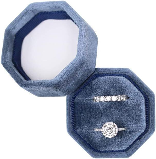 Velvet Jewelry Ring Box Engagement Wedding Box Keepsake Box Bridal Photo Ring Double Slots Octago... | Amazon (US)