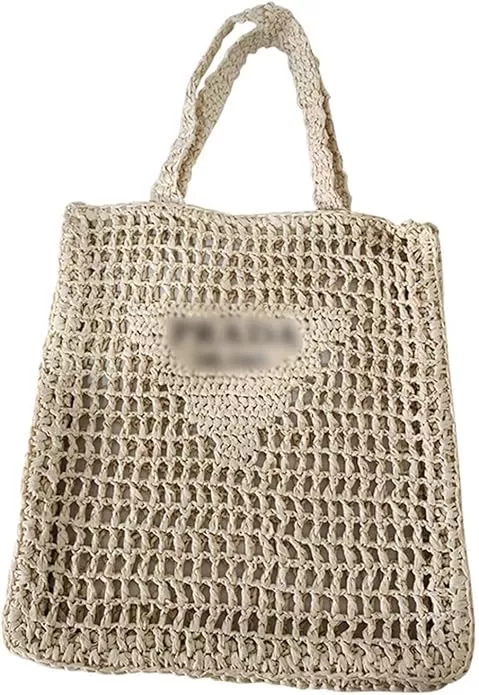 Nice Pies Women'S Beach Straw Handbag Woven Tote Fishing Net Beach Bag  Large Capacity Mesh Rope Combination Handbag (White)