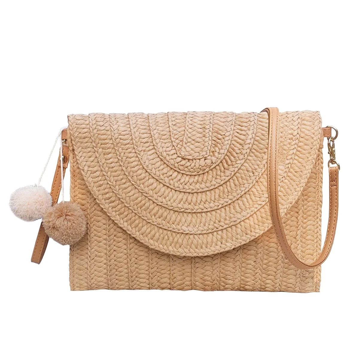 Raffia Woven Wicker Clutch Bag Straw Purse For Girls Summer Beach Crossbody Handbags (Khaki) | Walmart (US)