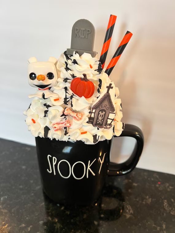 Halloween Ghost Dog Faux Whip Cream Mug Tooper | Etsy (US)