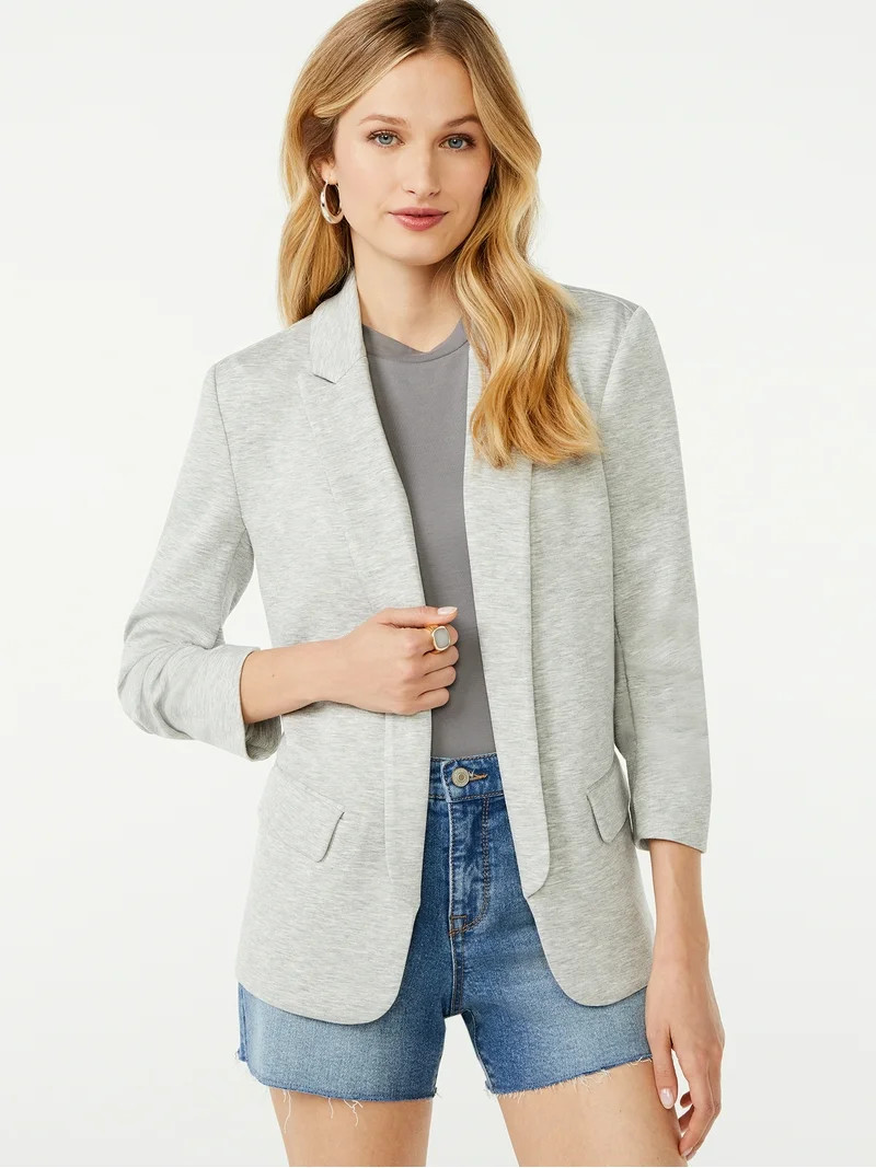 Scoop Women's and Women’s Plus Ultimate ScubaKnit Relaxed Blazer with Scrunch Sleeves, Sizes XS... | Walmart (US)