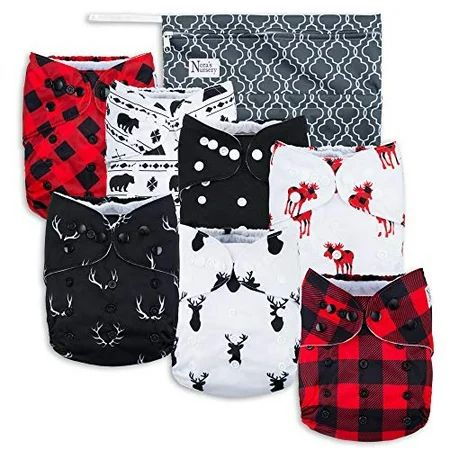 Buffalo Plaid Baby Cloth Pocket Diapers 7 Pack, 7 Bamboo Inserts, 1 Wet Bag by Nora's Nursery | Walmart (US)