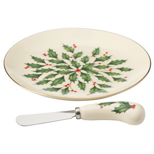 Set of 2 White, Green, and Red Home Accents Hosting The Holidays Cheese Plate and Knife Set, 7 | Christmas Central
