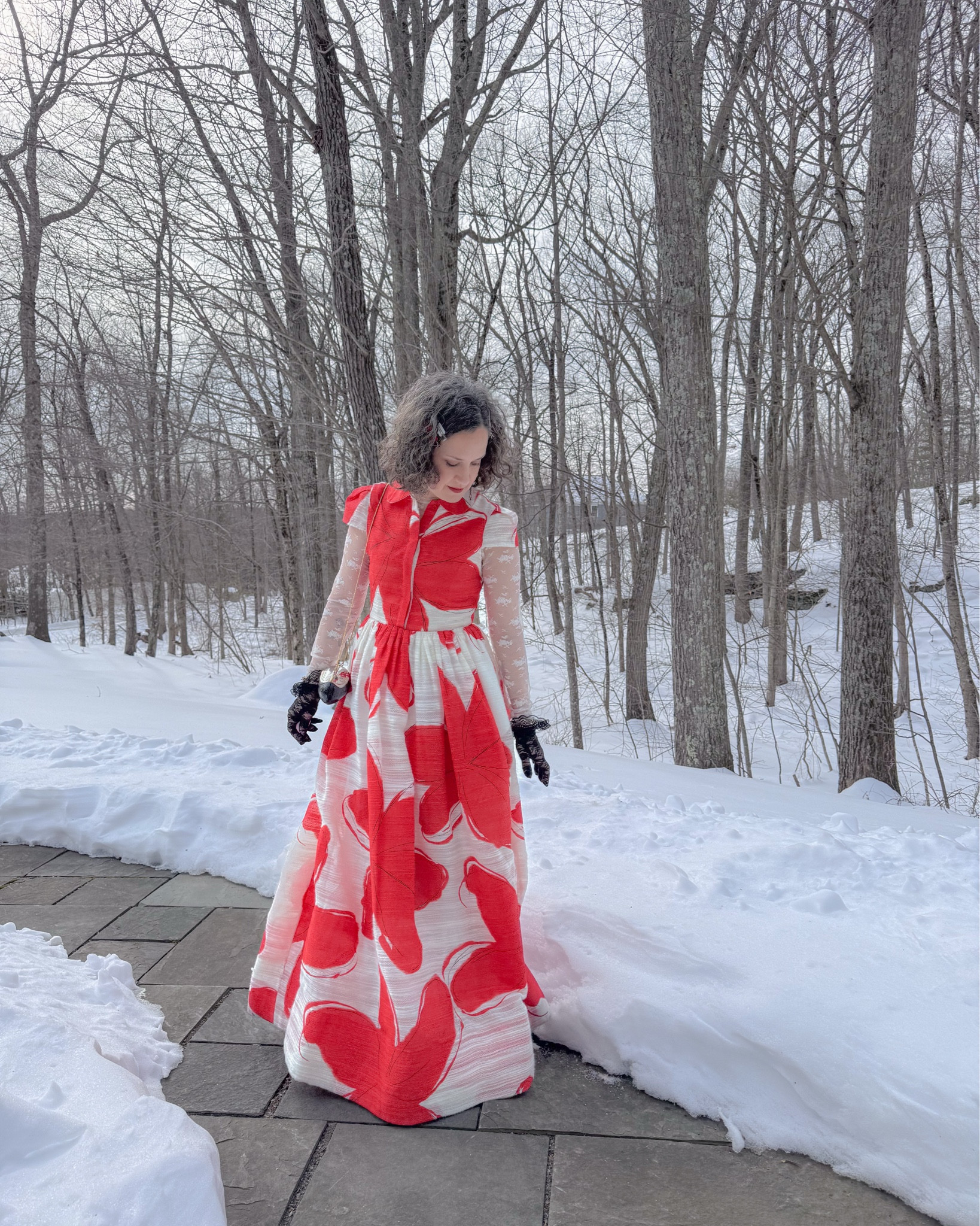 My next Fashion week look (from home).  Lace top under an Alice & Olivia dress, black lace gloves, vintage suit jacket and thrifted vintage clutch bag.

#LTKNYFW #LTKSeasonal #LTKOver40