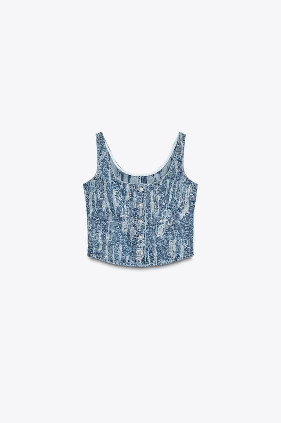 Z1975 DISTRESSED DENIM TOP | Zara US