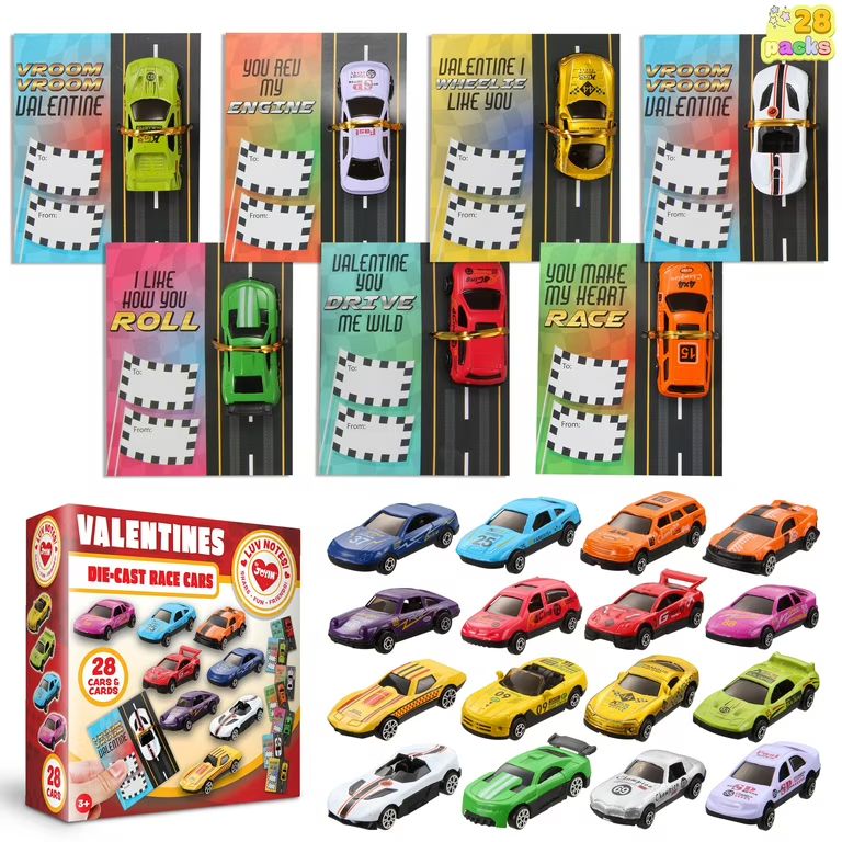 Syncfun 28 Packs Valentines Day Cards with Die-Cast Racing Cars, Valentines School Classroom Exch... | Walmart (US)