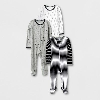 Baby 3pk Long Sleeve Pajama - Cloud Island™ Black/White/Gray | Target