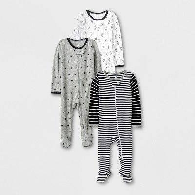 Baby 3pk Long Sleeve Pajama Set - Cloud Island™ Black/White/Gray | Target