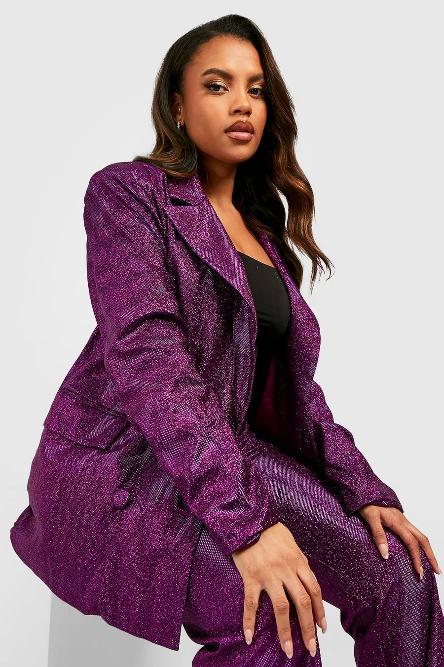 Plus Glitter Oversized Tailored Blazer | Boohoo.com (US & CA)