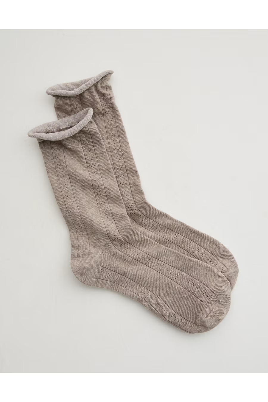 Aerie Knit Pointelle Crew Socks Women's Taupe One Size | American Eagle Outfitters (US & CA)
