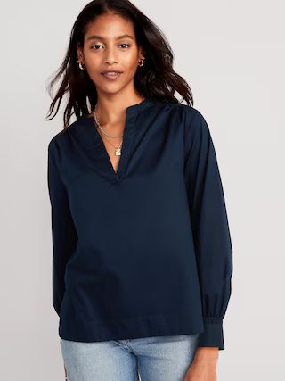 Puff-Sleeve Split-Neck Blouse for Women | Old Navy (US)