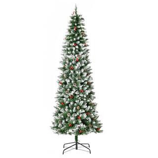 7.5 ft. Artificial Christmas Tree Snow Flocked Tree, Pre-Lit Holiday Decoration with LED Lights, Pine Cones | The Home Depot