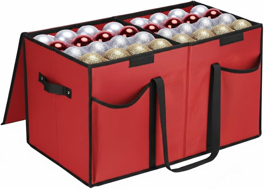 Christmas Ornament Storage Box with Dividers & Pockets - Holiday Ornament Organizer Bag - Holds 1... | Amazon (US)