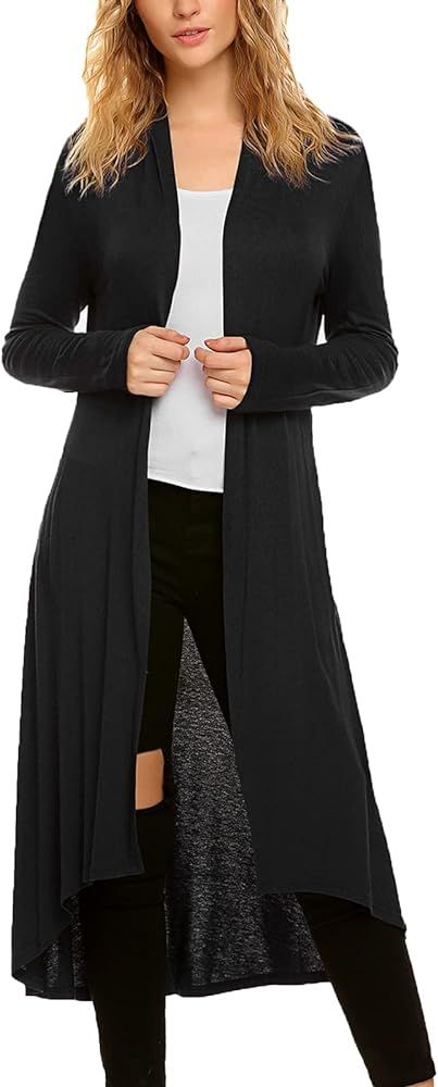 Women's Casual Long Open Front Drape Lightweight Duster High Low Hem Maxi Long Sleeve Cardigan(S-... | Amazon (US)