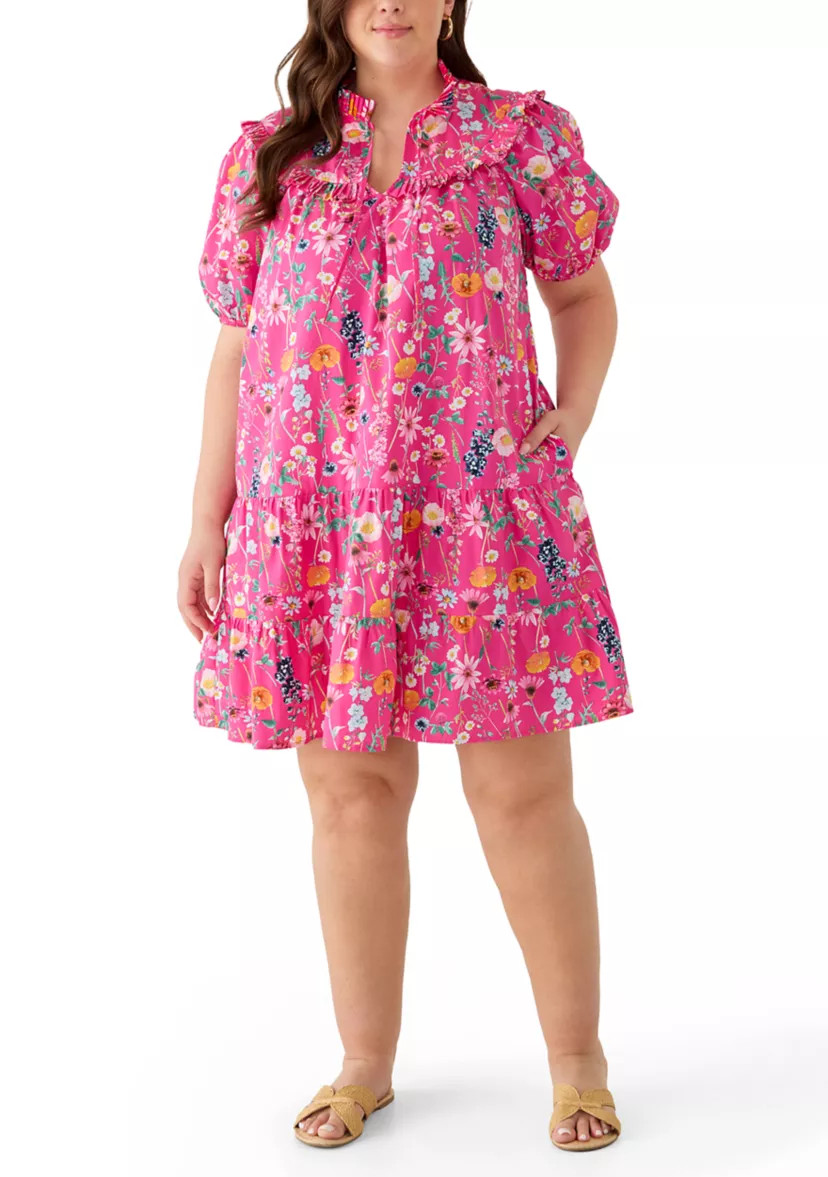 Plus Size Short Sleeve Ruff Yoke Dress | Belk