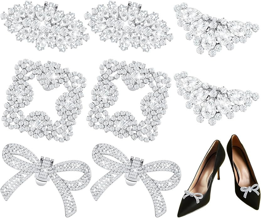 Juexica 4 Pairs Rhinestone Pearl Shoe Clips Crystal Shoe Buckles Bow Square Wing Clips for Women ... | Amazon (US)