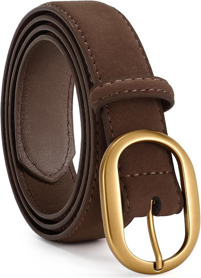 Faux Women's Suede Belt for Jeans Dresses Ladies Leather Belt with Vintage Gold Buckle | Amazon (US)