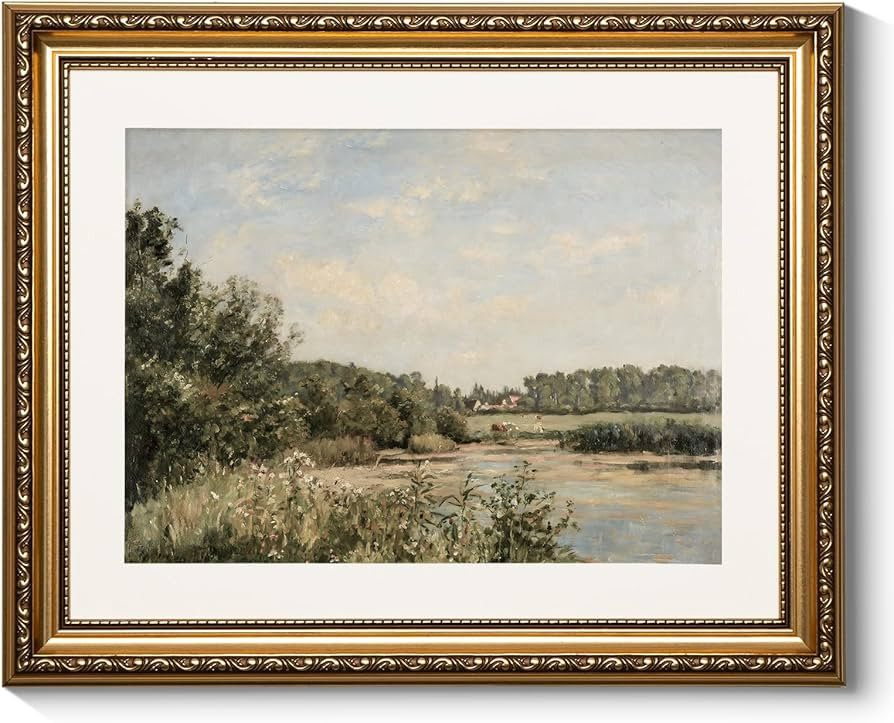 ARPEOTCY Vintage Gold Framed Wall Art Decor, Nature Landscape RiversideTrees Paintings, Victorian... | Amazon (US)