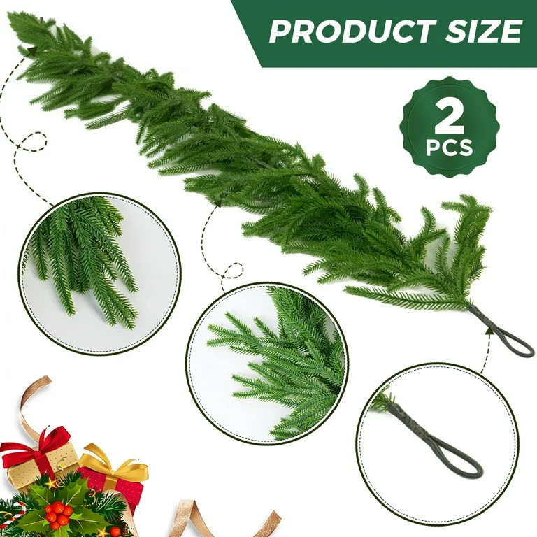 Uncahome  2 Pcs  6Feet  Christmas Garlands, Norfolk Pine Garland,Real Touch Winter Green Pine Gar... | Walmart (US)