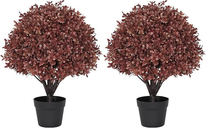 24" Artificial Boxwood Ball Plants Outdoor Set of 2, UV-Resistant Fall Topiary Trees Fake Bushes,... | Amazon (US)