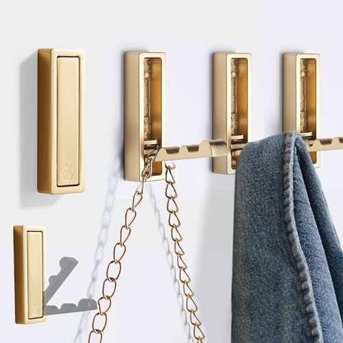 macikwon Foldable Gold Wall Hooks,Heavy Duty Wall Hooks for Hanging Coats Towels Backpacks Bags Brushed Gold Towel Hooks in The Bathroom,Closet,Entryway,Pool and Kitchen.(Gold, 4) | Amazon (US)