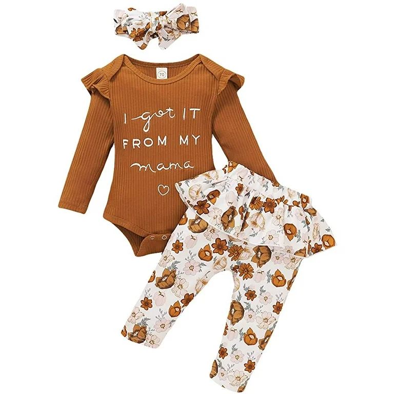 0-24M Newborn Baby Girls Clothes Sets 3pcs Letter Floral Print Romper Pants Headband Autumn Outfi... | Walmart (US)