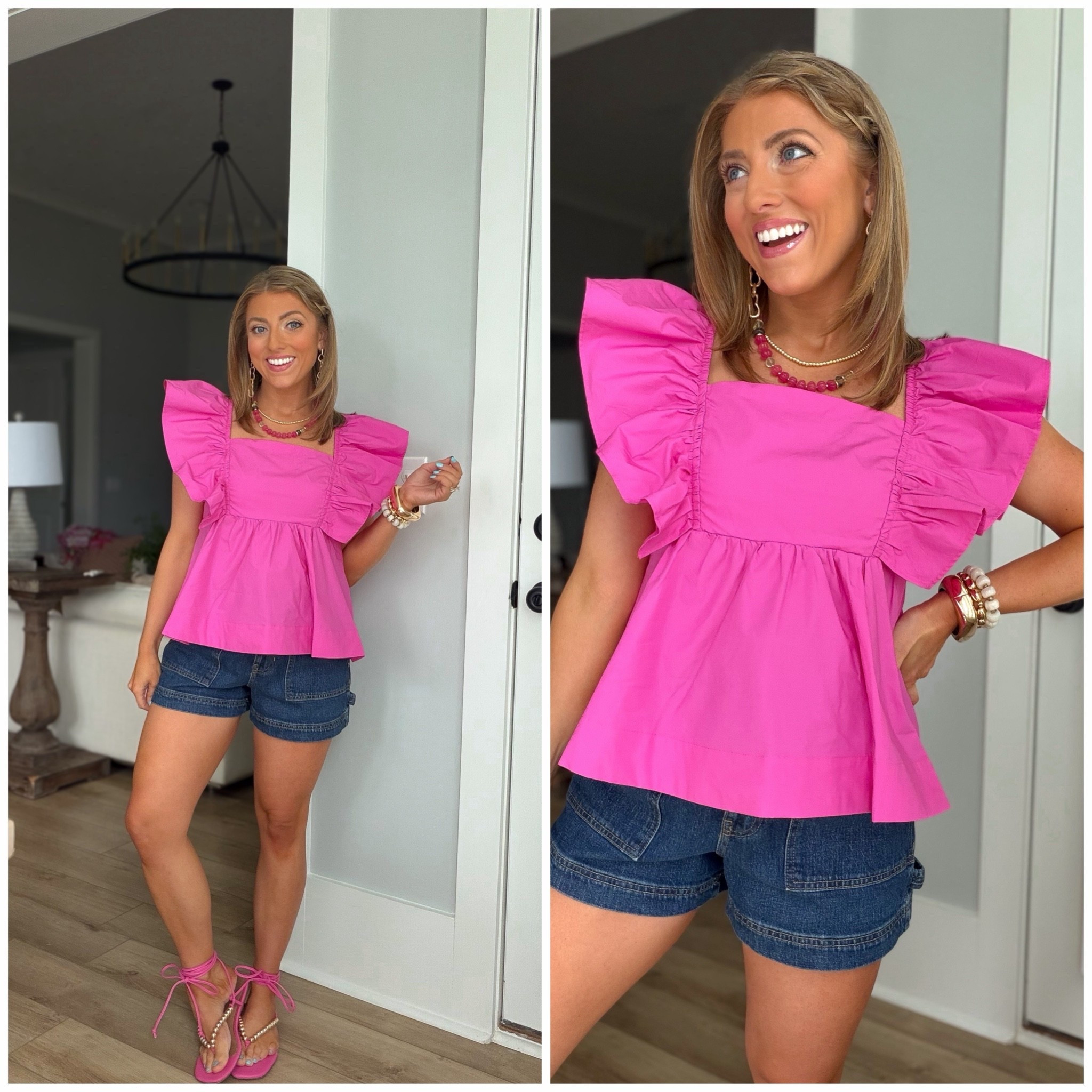 If pink is your color, you need this one! 💕 This brand new Walmart fashion top just hit the site and it is even cuter in person. The dramatic ruffle sleeves, flowy fit, and vibrant pink color make it the perfect summer statement piece. I paired it with my favorite denim shorts and pink sandals for an easy dinner outfit that feels dressy without trying too hard.

Whether you’re heading to dinner, date night, vacation, or a girls’ night out, this Walmart new arrival is such a fun find. The flattering babydoll silhouette keeps it comfortable while still looking polished.

✨ Brand new Walmart fashion arrival
✨ Lightweight and perfect for summer
✨ Flattering flowy fit
✨ Easy to dress up or down
✨ Wearing it for dinner tonight and already obsessed

#WalmartFashion #WalmartFinds #SummerStyle #AffordableFashion #PinkTop #RuffleSleeveTop #WalmartNewArrivals #SummerOutfitIdeas #FashionFinds #DenimShortsStyle #CasualChicStyle #AffordableStyle #EverydayFashion #OOTD #SummerFashion

#LTKootd #LTKPetite