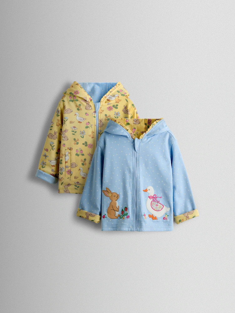 JoJo Maman Bébé Yellow Duck & Bunny Pretty Appliqué Reversible Hoodie | Next US