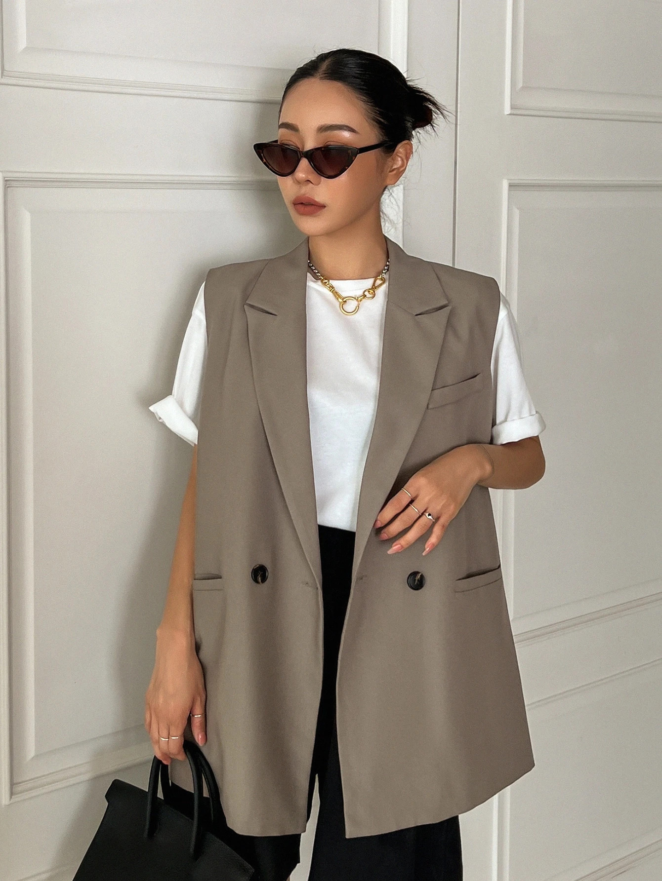 DAZY Double Button Double Pocket Vest Blazer | SHEIN
