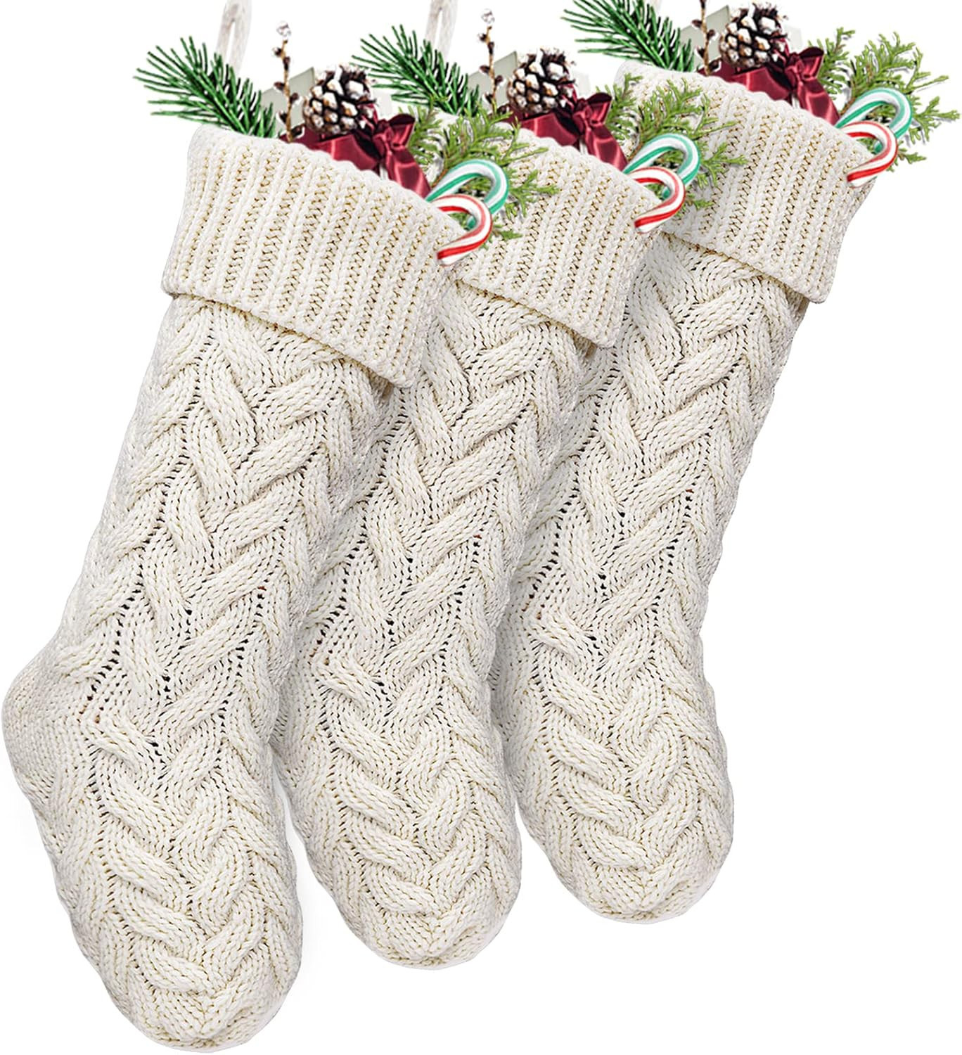 LimBridge Christmas Stockings, 3 Pack 18 inches Large Size Cable Knit Knitted Xmas Rustic Persona... | Amazon (US)