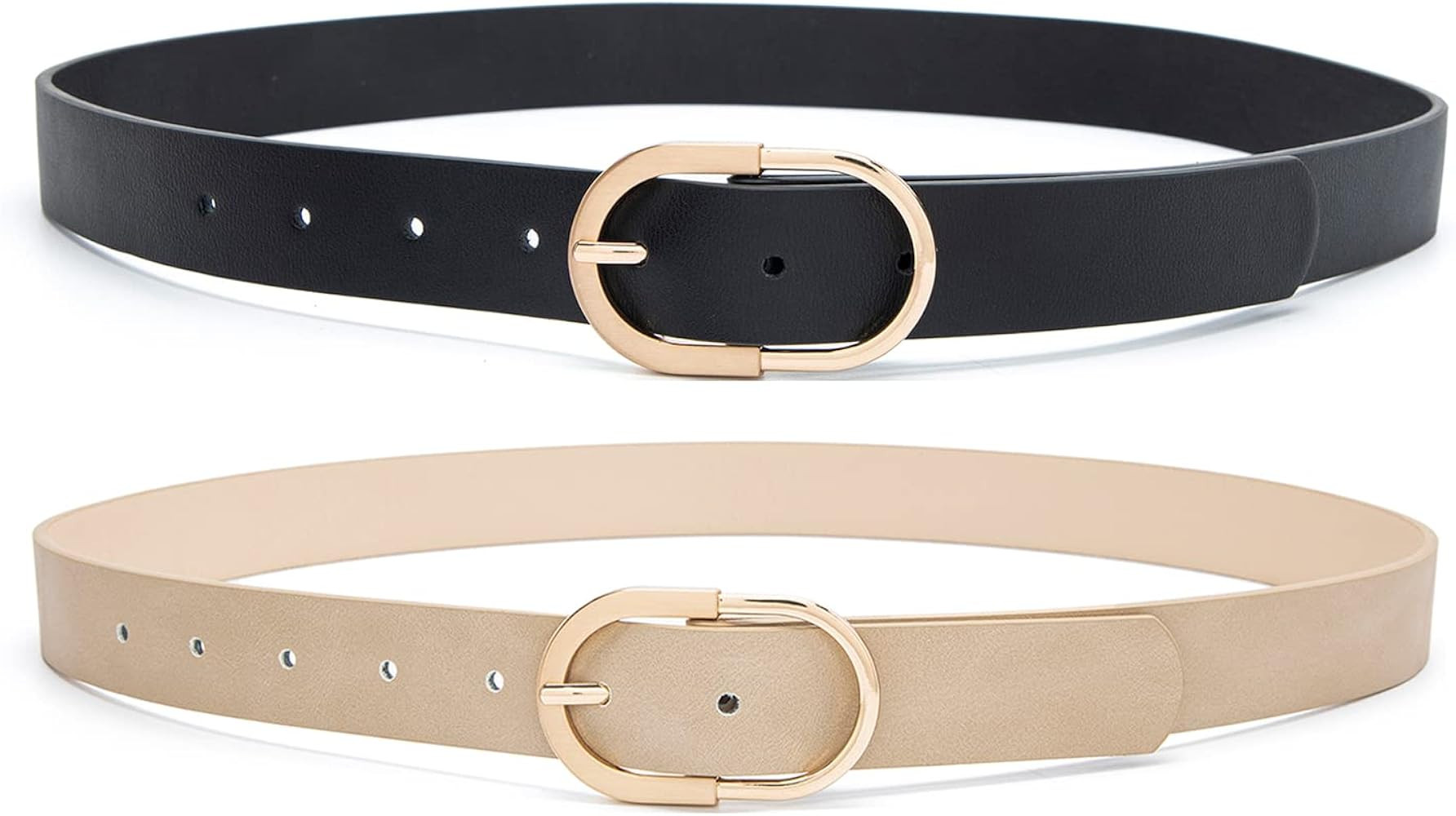 Womens Leather Waist Belts for Jeans Pants with Gold Buckle | Amazon (US)
