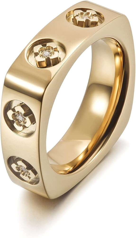 18K Gold Rings for Women Non Tarnish, Vintage Statement Cocktail Cubic Zirconia Ring, Gold Plated... | Amazon (US)