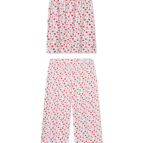 Pima Ruffle Pants Set in Rose Bouquet | Lake Pajamas