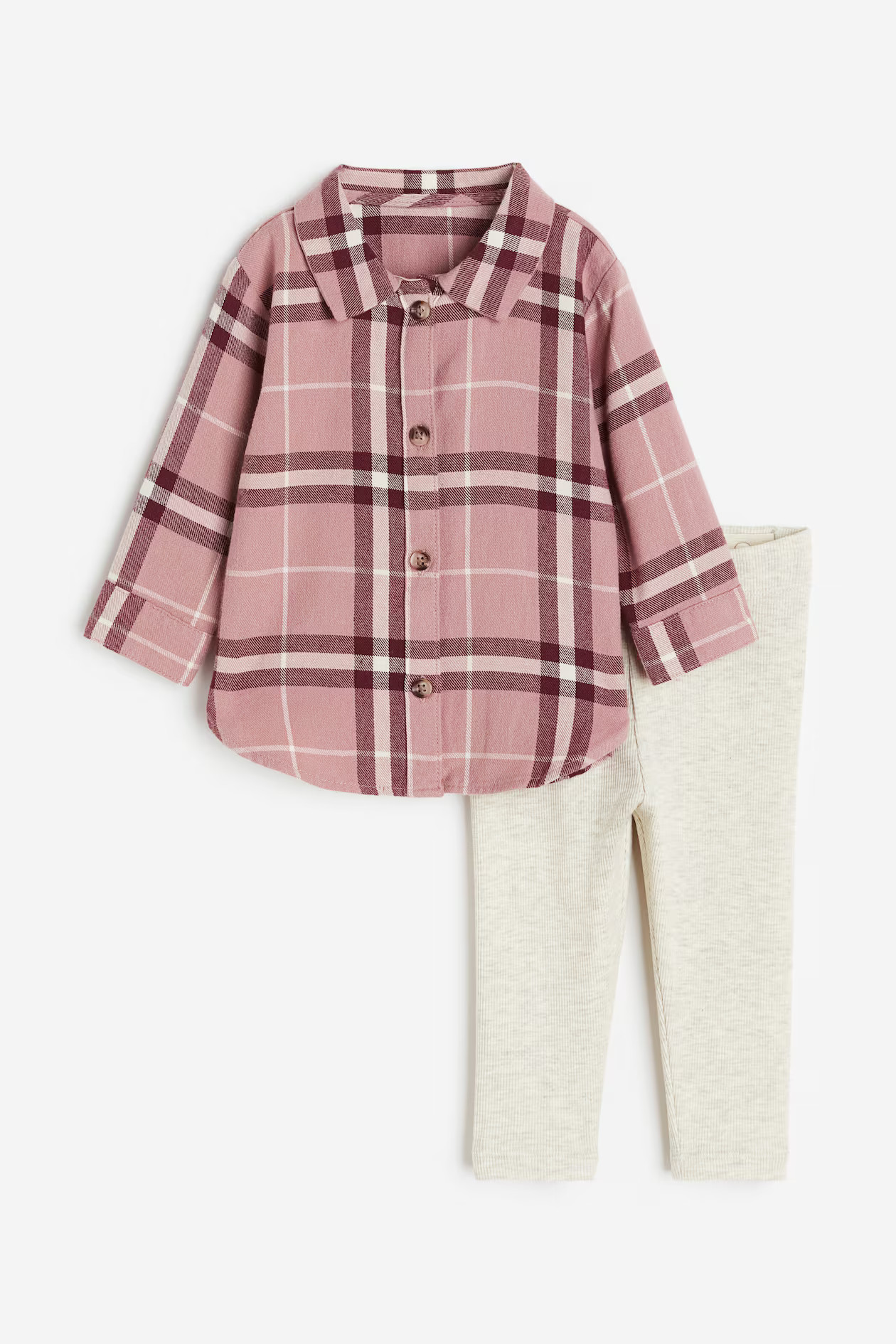 2-piece Shirt and Leggings Set - Dusty rose/white melange - Kids | H&M US | H&M (US + CA)