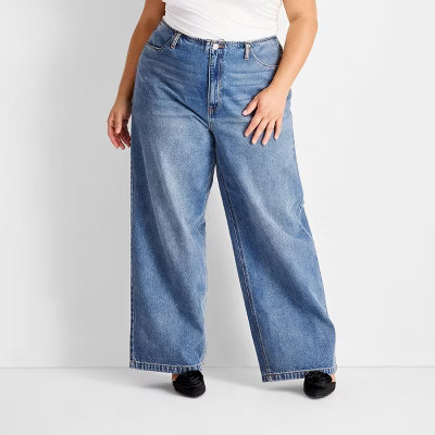 Women's Mid-Rise Wide Leg Jeans - Future Collective Medium Wash 28 | Target