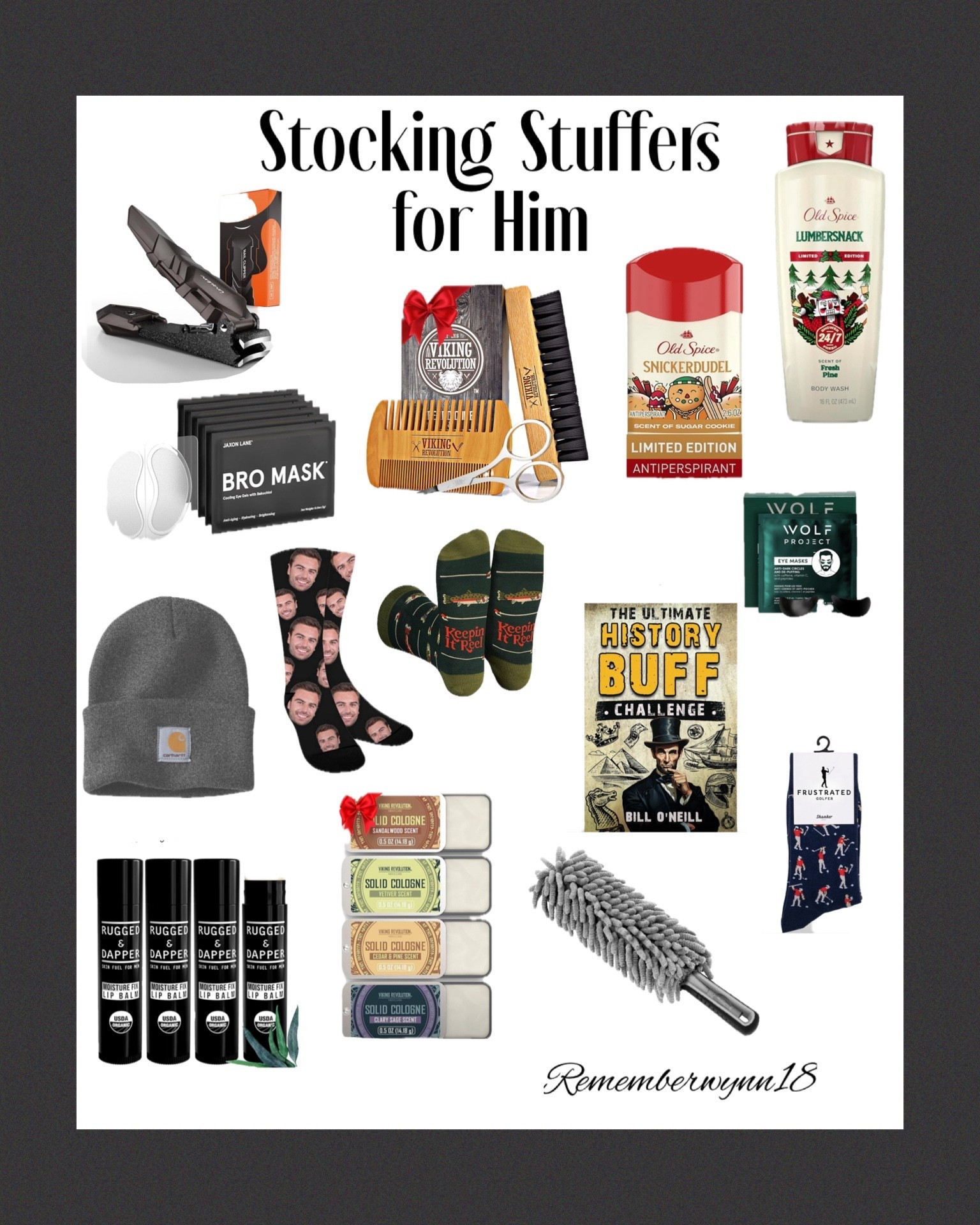 Stocking stuffers for him!

Personalized socks
Golf socks
Old spice
Stocking caps
Nail trimmers 
Men’s stocking stuffers 
Beard trimming kits
Personal care gifts
Rememberwynn18

#mensstockingstuffers
#giftsforhim
#personalizedsocks




#LTKselfcare #LTKGiftGuide #LTKCyberWeek