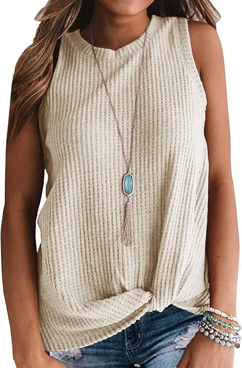 IWOLLENCE Womens Tunic Casual Blouse Sleeveless Cute Twist Knot Tank Tops | Amazon (US)