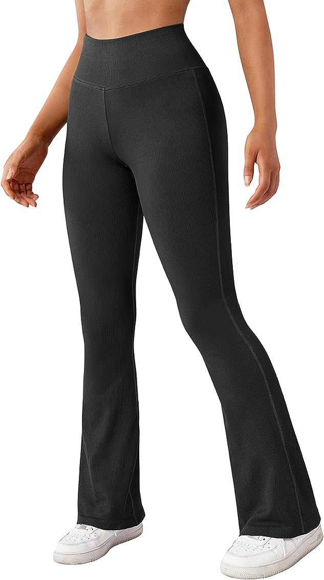 SUUKSESS Women Ribbed Seamless Flare Leggings Bootcut High Waist Yoga Pants | Amazon (US)