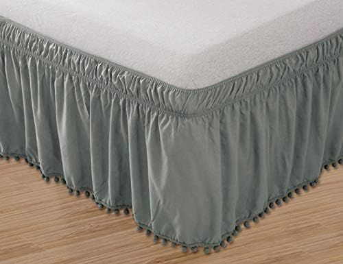 Elegant Comfort POM-POM-BedSkirt-Queen/King Gray Top-Knot Tassle Pompom Fringe Ruffle Skirt Aroun... | Amazon (US)