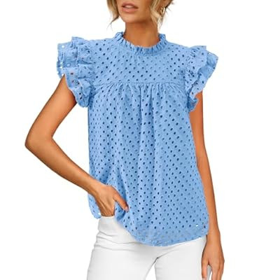 BTFBM Casual Summer Tops for Women 2026 Short Ruffle Sleeves Shirts Crew Neck H… | Amazon (US)