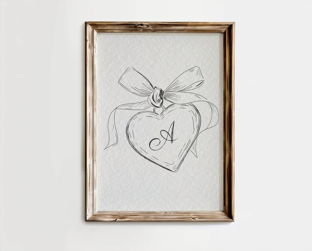 Custom Monogram Locket Art | Personalized Sketch Initial Wall Print With Ribbon Bow for Nursery, ... | Etsy (US)
