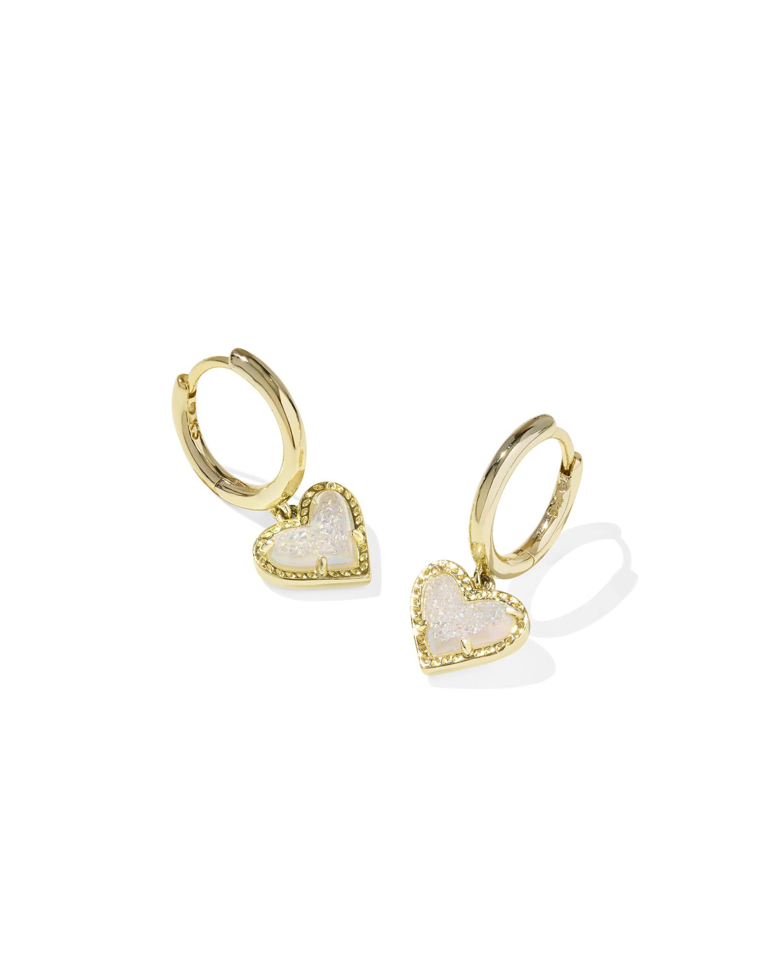 Kendra Scott Ari Heart Gold Huggie Earrings in Iridescent | Drusy | Kendra Scott