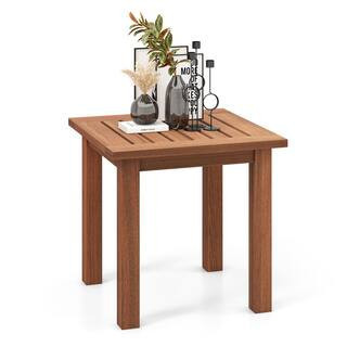 1-Pieces Patio Hardwood End Table Square Outdoor Side Table with Slatted Tabletop Small Coffee Bistro Table Indoor | The Home Depot