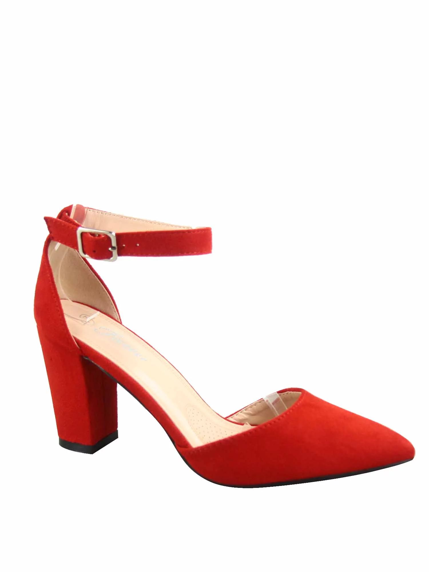 Songful-6 Women's Pointed Toe Ankle Strap Buckle Chunky High Heels Sandals Shoes ( Red Sv, 8 ) - ... | Walmart (US)