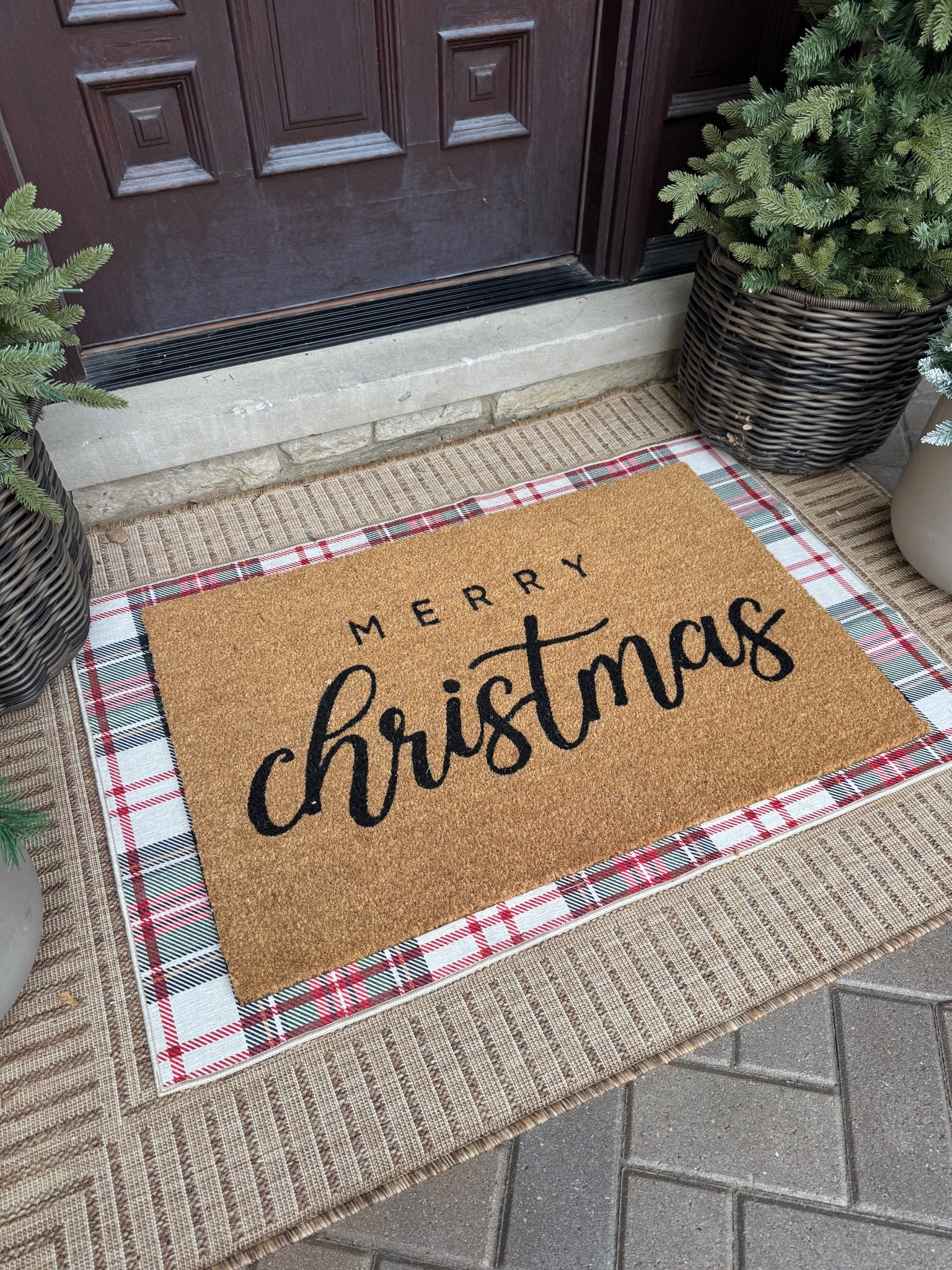The most beautiful Christmas door mat and plaid outdoor rug! Love them layered like this! 

@amazon #founditonamazon #amazonhome #christmas #christmasdecor #welcomemat #holidayinspo #home #frontporch 

#LTKHoliday #LTKSeasonal #LTKHome