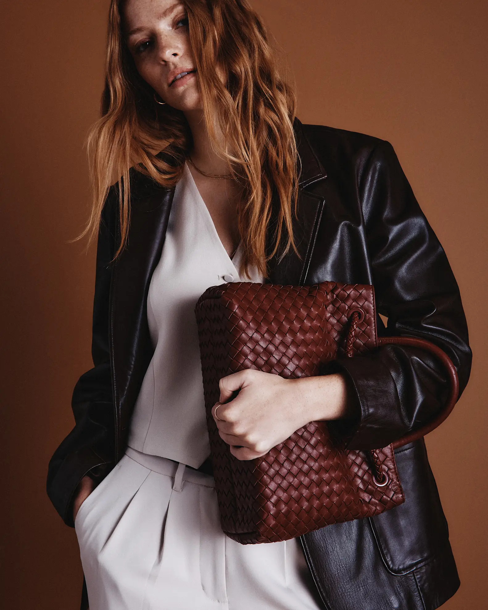 Italian Leather Handwoven Satchel in Merlot | Quince